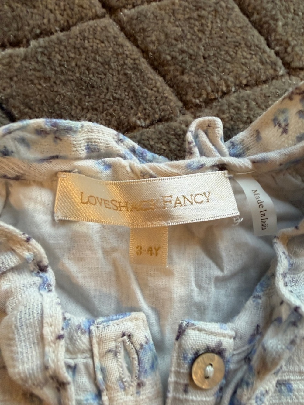 LoveShackFancy Girls Pale Blue Floral Ruffle Button-Front Top - Picture 2 of 5